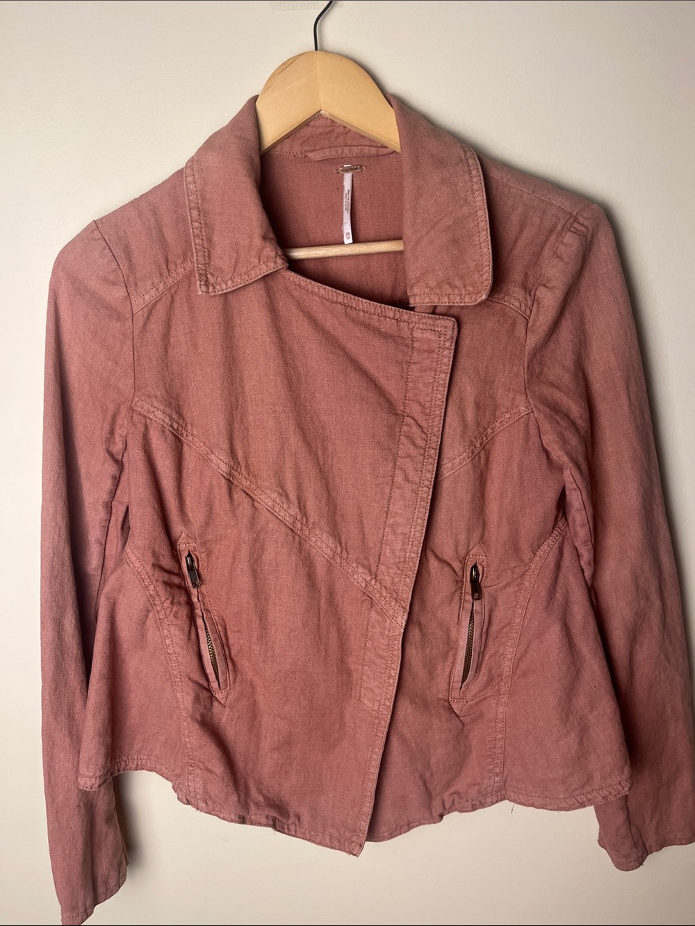 Free People Rosewood Washed Linen Moto Jacket